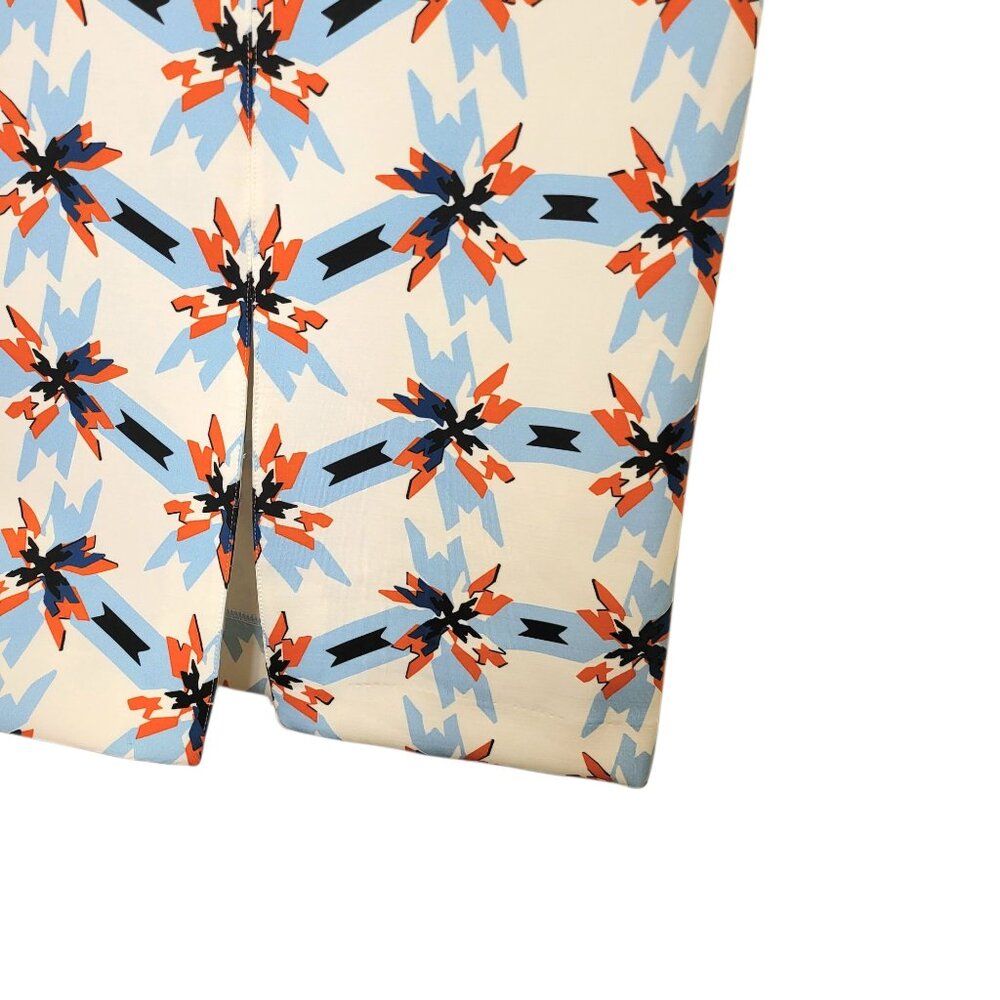 Tanya Taylor White Blue Orange Artsy Abstract Pinwheel Bundy Pencil Skirt Sz 6 - Picture 2 of 7